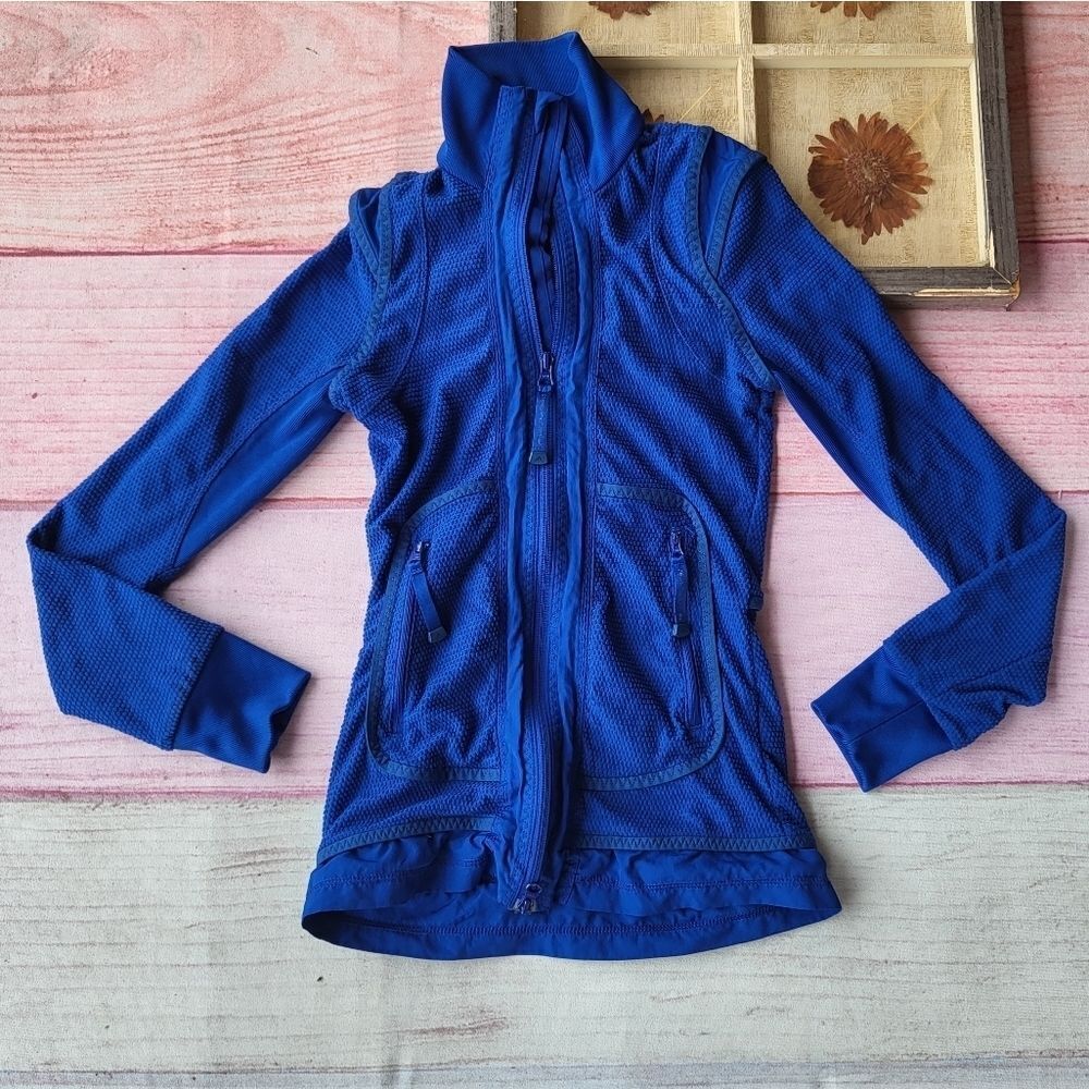 Adidas by‎ Stella McCartney Blue Textured Zip Front Lightweight Athletic Jacket